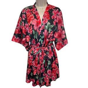 Vintage Bernette silky robe red floral women’s large